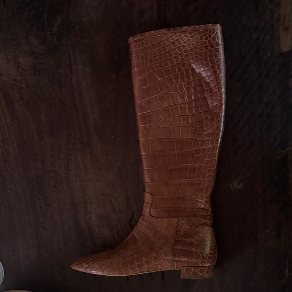 Brown Crocodile Knee-High Boots - Picture 3 of 6